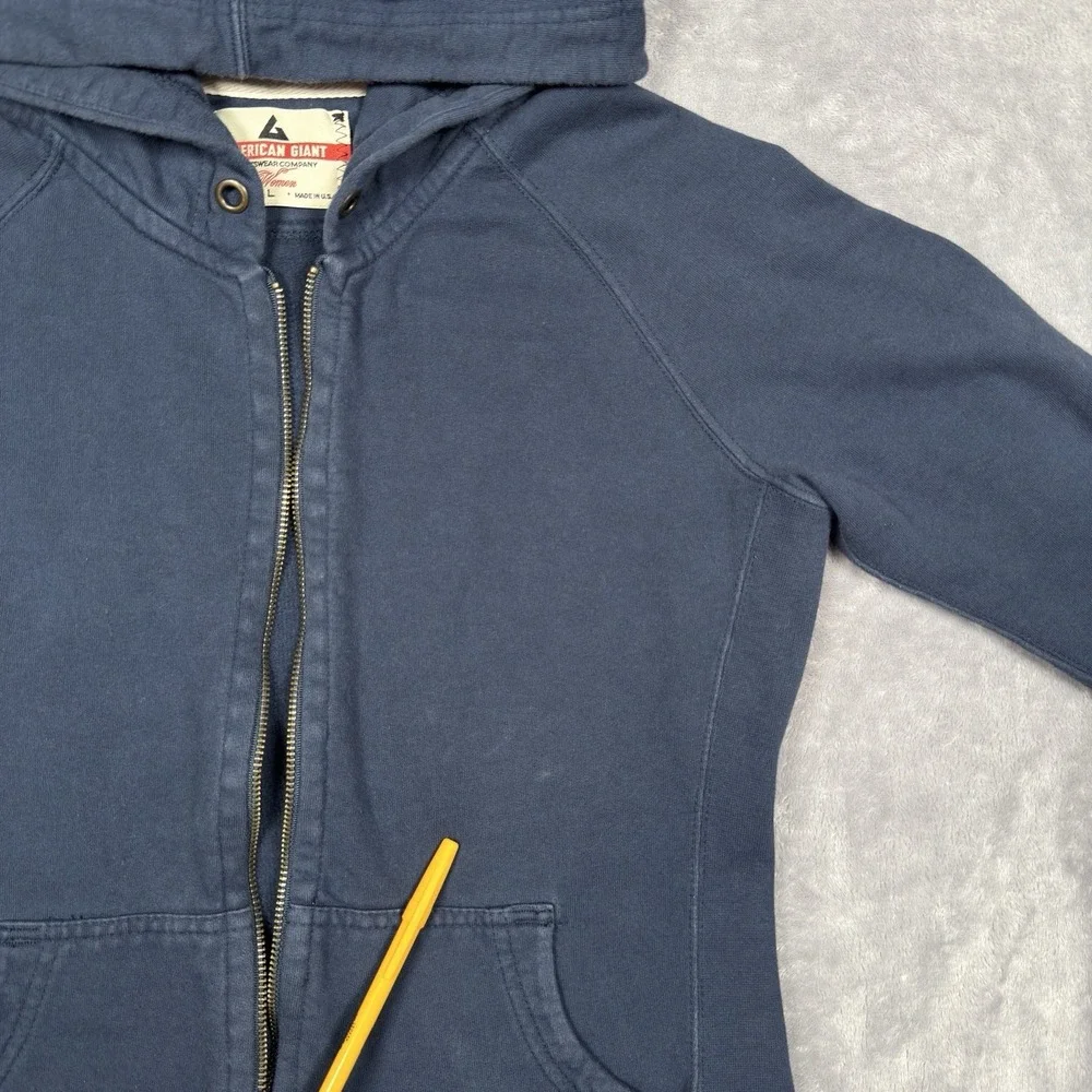 American‎ Giant Hoodie Womens L Blue Classic Full Zip Elbow Patches Heavyweight